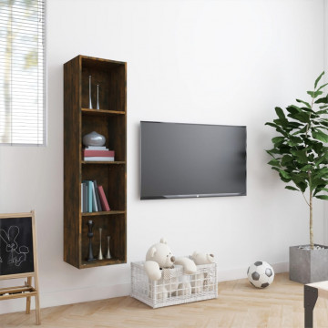 Bibliotecă/dulap TV stejar fumuriu 143x30x36 cm lemn prelucrat - Img 3