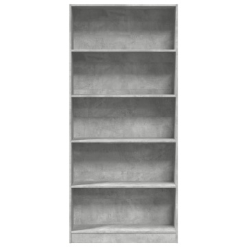 Bibliotecă, gri beton, 80x24x176 cm, lemn prelucrat - Img 4