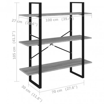 Bibliotecă, gri sonoma, 100x30x105 cm, lemn prelucrat - Img 6