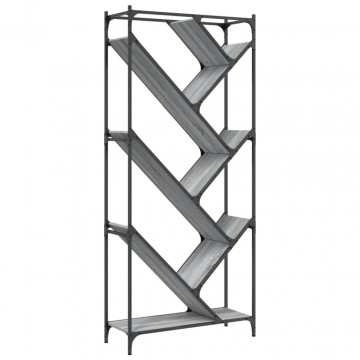 Bibliotecă, gri sonoma, 79x30x180 cm, lemn prelucrat/metal - Img 2