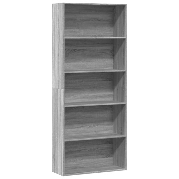 Bibliotecă, gri sonoma, 80x30x189 cm, lemn prelucrat - Img 1