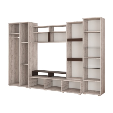 Bibliotecă living Sebastian, 300 cm, Alb Murdar / Negru - Img 5