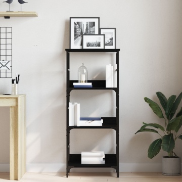 Bibliotecă Negru Stejar 50x33x117,5 cm Lemn Prelucrat și Oțel - Img 4