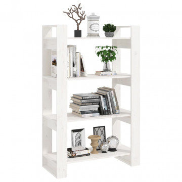 Bibliotecă/Separator cameră, alb, 80x35x125 cm, lemn masiv pin - Img 4