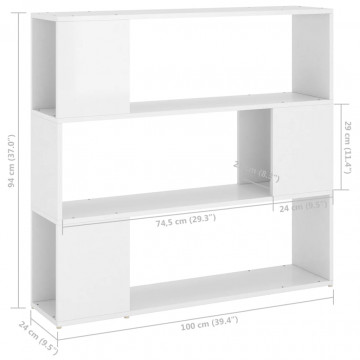 Bibliotecă/Separator cameră, alb extralucios, 100x24x94 cm - Img 6