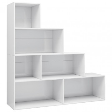 Bibliotecă/Separator cameră alb extralucios 155x24x160 cm PAL - Img 2