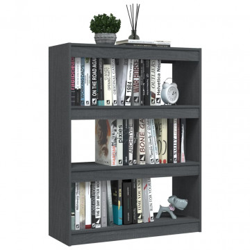 Bibliotecă/Separator cameră, gri, 100x30x103 cm, lemn masiv pin - Img 4