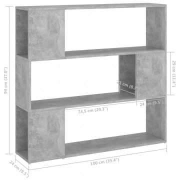 Bibliotecă/Separator cameră, gri beton, 100x24x94 cm - Img 6
