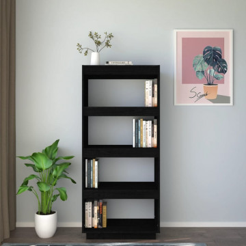 Bibliotecă/Separator cameră negru 60x35x135 cm lemn masiv pin - Img 3