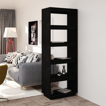 Bibliotecă/Separator cameră negru 60x35x167 cm lemn masiv pin - Img 1