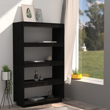Bibliotecă/Separator cameră, negru 80x35x135 cm, lemn masiv pin - Img 3