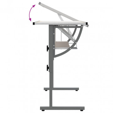 Birou creație alb & gri 110x53x(58-87)cm lemn prelucrat & oțel - Img 4
