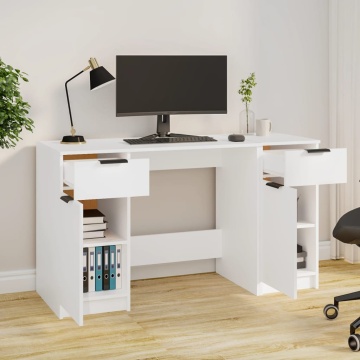 Birou cu dulap lateral, alb, lemn prelucrat - Img 3