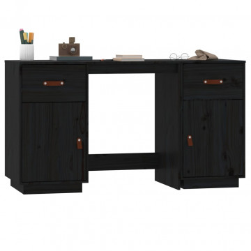 Birou cu dulapuri, negru, 135x50x75 cm, lemn masiv de pin - Img 4