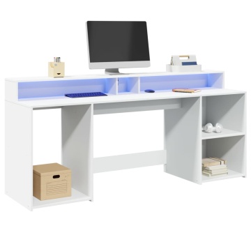 Birou cu lumini LED, alb, 200x55x91 cm, lemn prelucrat - Img 1
