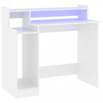 Birou cu lumini LED, alb, 97x90x45 cm lemn compozit - Img 2