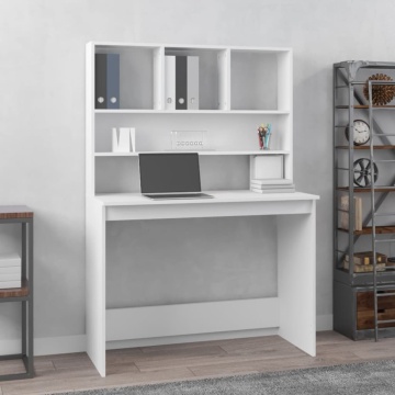Birou cu rafturi, alb, 102x45x148 cm, lemn compozit - Img 1