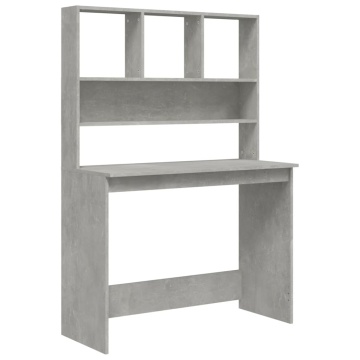 Birou cu rafturi, gri beton, 102x45x148 cm, lemn compozit - Img 2