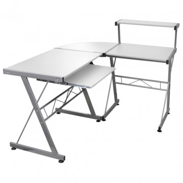 Birou de computer colțar, alb, 132x112x99 cm, lemn prelucrat - Img 1