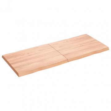 Blat masă, 120x50x4 cm, maro, lemn stejar tratat contur organic - Img 1