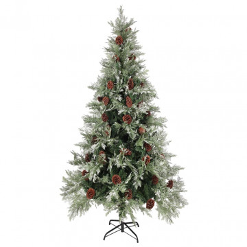 Brad de Crăciun cu conuri de pin, verde/alb, 225 cm, PVC&PE - Img 2