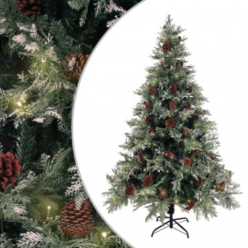 Brad de Crăciun cu LED-uri&conuri de pin verde&alb 120cm PVC&PE - Img 1