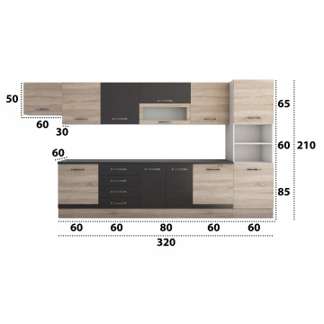 Bucatarie alfa 380 cm, sonoma/wenge, blat termic wenge, corp hota, soldat - Img 4