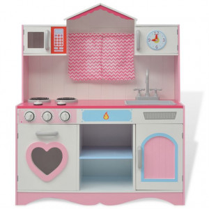 Bucătărie de jucărie din lemn 82 x 30 x 100 cm, roz și alb - Img 2