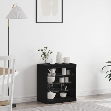 Bufet cu lumini LED Stejar negru 60,5x37x67 cm - Img 1