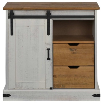Bufetă HALDEN cu uşă glisantă alb 80x40x80 cm lemn masiv - Img 3