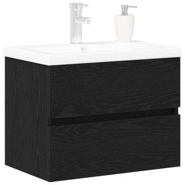 Cabinet de Chiuvetă cu Lavă Integrată Stejar Negru Lemn Prelucrat, Cabinet de Chiuvetă Stejar Negru 60x38,5x45 cm Lemn Prelucrat - Img 3