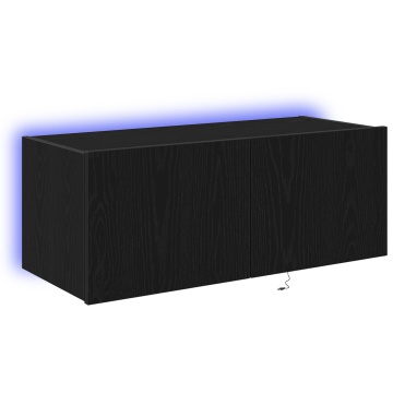 Cabinet TV cu Luminile LED Stejar Negru 80x35x31 cm - Img 2