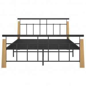 Cadru de pat,140x200 cm, metal și lemn masiv de stejar - Img 3