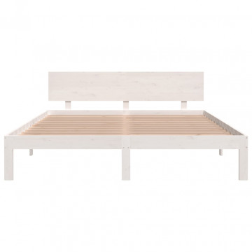 Cadru de pat, alb, 160x200 cm, lemn masiv de pin - Img 4