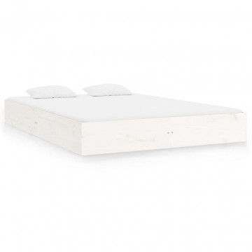 Cadru de pat, alb, 200x200 cm, lemn masiv - Img 2