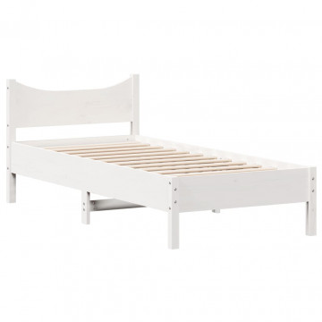 Cadru de pat, alb, 75x190 cm, lemn masiv de pin - Img 2