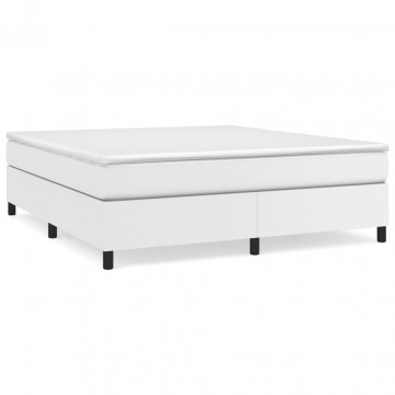 Cadru de pat box spring, alb, 160x200 cm, piele ecologică - Img 2