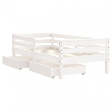 Cadru de pat copii cu sertare, alb, 70x140 cm, lemn masiv pin - Img 4