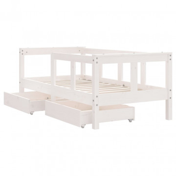Cadru de pat copii cu sertare, alb, 70x140 cm, lemn masiv pin - Img 4
