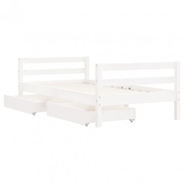Cadru de pat copii cu sertare, alb, 80x160 cm, lemn masiv pin - Img 4