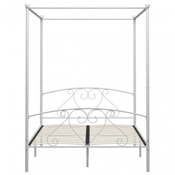 Cadru de pat cu baldachin, alb, 140 x 200 cm, metal - Img 3