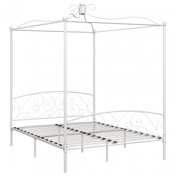 Cadru de pat cu baldachin, alb, 160 x 200 cm, metal - Img 2