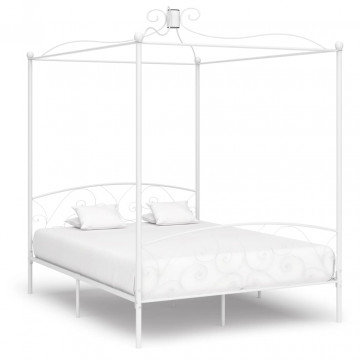 Cadru de pat cu baldachin, alb, 180 x 200 cm, metal - Img 1