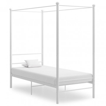 Cadru de pat cu baldachin, alb, 90x200 cm, metal - Img 1