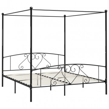 Cadru de pat cu baldachin, negru, 180 x 200 cm, metal - Img 2