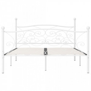 Cadru de pat cu bază din șipci, alb, 200 x 200 cm, metal - Img 3