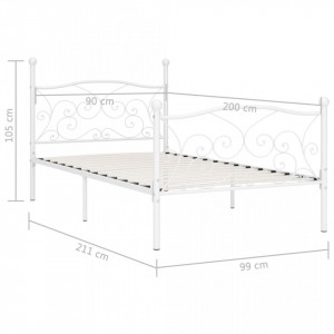 Cadru de pat cu bază din șipci, alb, 90 x 200 cm, metal - Img 5