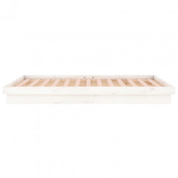 Cadru de pat cu LED, alb, 140x190 cm, lemn masiv - Img 7