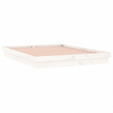 Cadru de pat cu LED, dublu, alb, 135x190 cm, lemn masiv - Img 3