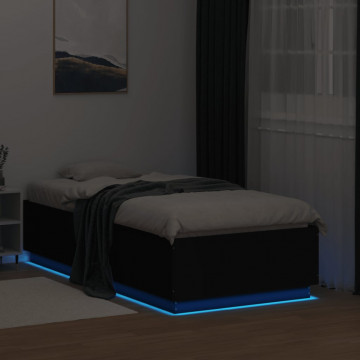 Cadru de pat cu LED, negru, 75x190 cm, lemn prelucrat - Img 4